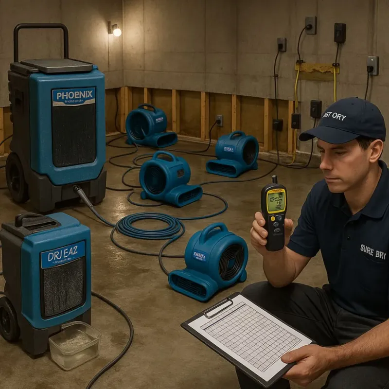 Structural Drying and Dehumidification process in Ore City, TX
